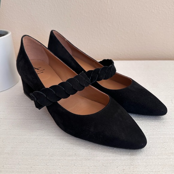 Aquatalia Shoes - New AQUATALIA Black Suede Pointed Mary Jane Strap Pumps Women’s 7M